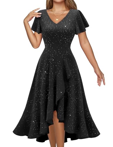 DRESSTELLS Wedding Guest Sequin Cocktail Dresses for Women Sparkly Formal Party Prom Evening Gowns Fit and Flare Baby Shower Funeral Summer Dress 2026 Black S