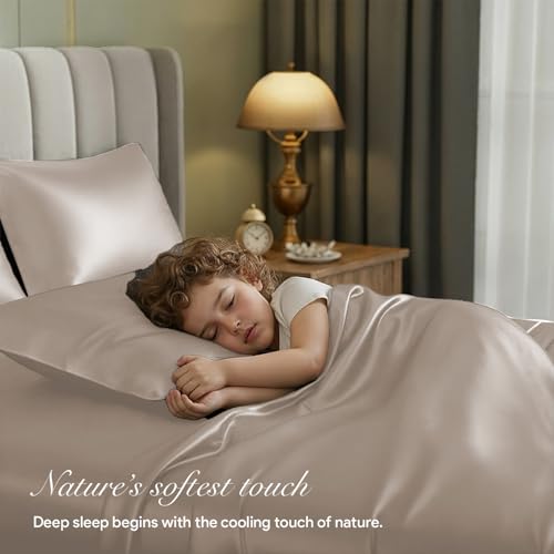 Image of LINENWALAS 100% Pure Bamboo Silk Bedsheet with Oxford Pillow Cover for King Size Bed, Natural Soft, Oeko-Tex Certified & Thermoregulating Bedding Best for Hair and Skin (108 inch x 108 inch, Champaign)
