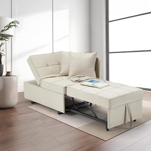 AVAWING Schlafsessel,3-IN-1Schlafsofa ausziehbar Klappsofa,verstellbares einarmiges Schlafsessel mit Bettkasten für Whonzimmer kleine Räume(beige)