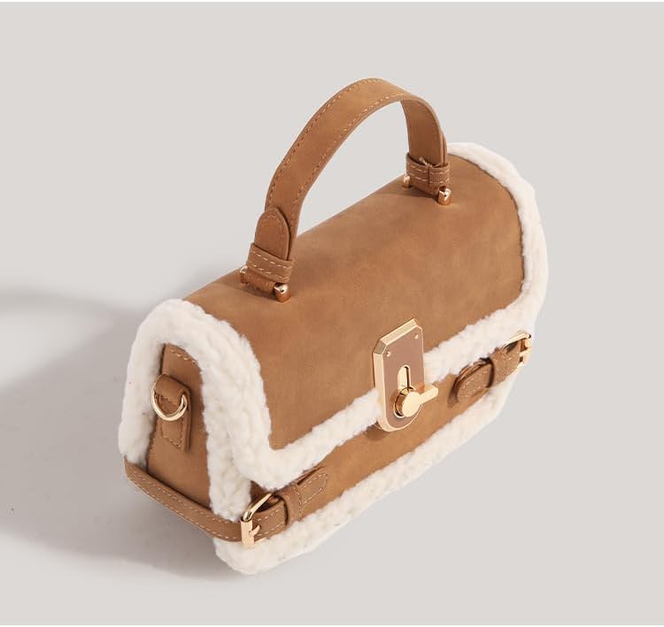Autumn-Winter Lamb Wool Handbag for Women Soft Plush Shoulder Bag Fluffy Tote Bag Women's Crossbody Bag Trendy Small Bag