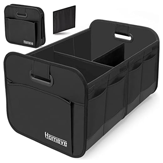 Homeve Car Trunk Organizer, Car Storage, Reinforced Handles, Collapsible Multi-Compartment Car Organizers, Foldable and Waterproof, 600D Oxford Polyester, Suitable for Any Car, SUV, Mini-Van, Black