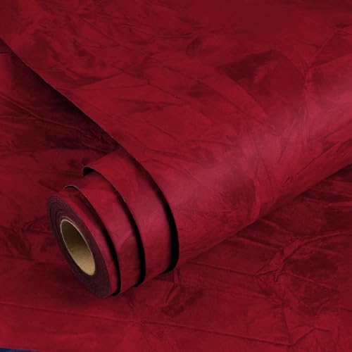 Yenhome Papier Peint Autocollant pour Chambre Rouge Foncé Velour 60x300cm Papier Peint Adhesif Mural Autocollant Tissu Velours pour Film Adhésif pour...
