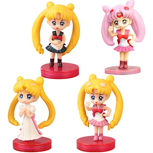 Sailor-Moon Adornos para Tartas Hilloly 4 Piezas Mini Juego de Figuras Cake Topper Figuras...