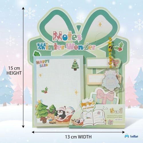 Image of FunBlast Christmas Sticky Notes - Cute Merry Christmas Memo Pad, Kawaii Sticky Note for Kids & Girls, Self Adhesive Notes and Bookmark, Stationery Gift for School, Office & Personal Use (Green)