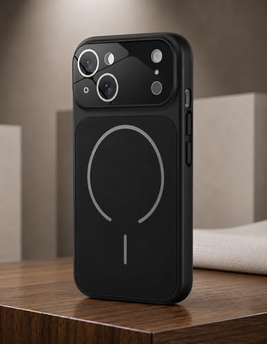 Image of iPhone 15 Cover Case Scratch Resistant Premium Glass Finish iPhone 15 Slim Fit Protective Back Cover Shockproof Camera Guard Mag-Safe iPhone 15 Cover (Black)
