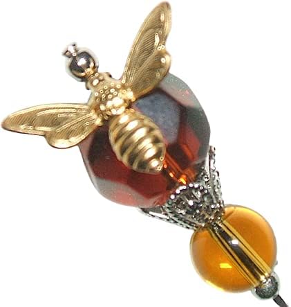 BEE HONEY AMBER GLASS CRYSTAL Stick Hat Pin Long Hatpin Vintage Style Silver Plt