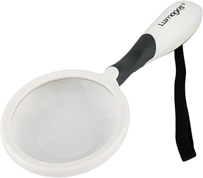 Dual Magnification Aspheric Magnifier | 3x & 5x Lens | 2-Way LED Light | Ergonomic Grip & Handle | Modern Design | 312" 8.9 cm Diameter