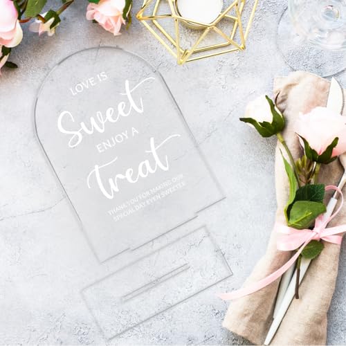 Wedding Signs Decor, Love is Sweet Sign for Dessert Table, Wedding Supplies 5x7 Inch, Wedding Signs for Ceremony And Reception, Arch Acrylic Table Sign for Anniversary And Event, Bridal Shower Decor
