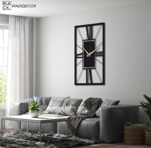 Image of Wall Clock Stylish Metal Analog Wall Clock for Living Room, Bedroom, Office, Kitchen, Home and Hall | Antique Fancy Big Size Modern Wall Watch (Black DA-9, 50 CM)
