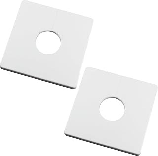 Wall Mounted Split Flange Toilet Pipe Cover 28mm/1.1inch, Self Adhesive Kitchen Escutcheon Plates ABS Square Water Pipe Decorative Cover White 2Pcs