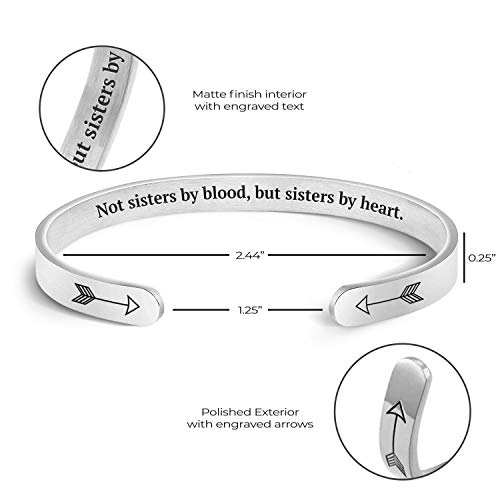 Rose Gold Plated Cuff Bracelets For Women– Anti-Tarnish, Nickel-Free Rose Gold Bracelet - ‘Not Sisters By Blood But Sisters By Heart’ Inspirational Bracelet - Personalized Bracelet Gifts For Women #TOP3