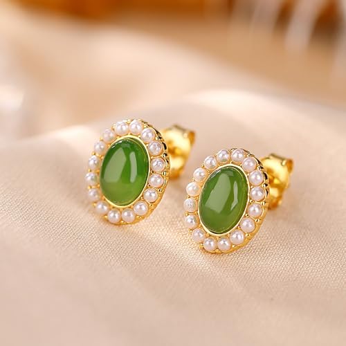 Boucles d'oreilles en perles de jade vertes et argent sterling - 6