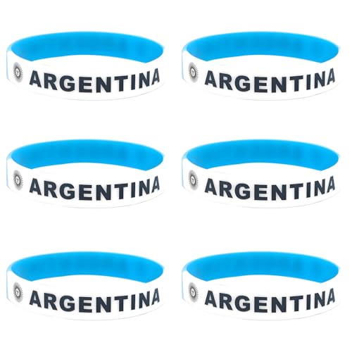 Lot de 6 Bracelets Silicone Drapeau Argentine | Accessoires Supporters Football | Fan Sportifestif | Unisexe Enfants Adultes | Anti-Transpiration Résistant