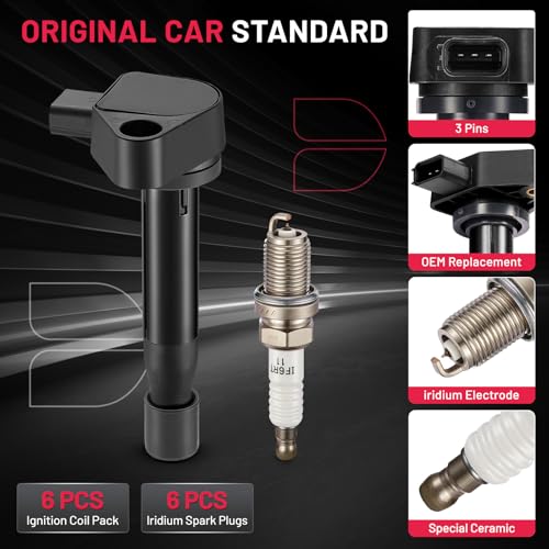 Image of BDFHYK Ignition Coil Pack UF242 and Iridium Spark Plug 4503 Compatible with Honda Accord 2000-2002 Odyssey 1999-2004 Acura TL 1999-2003 CL 2001-2003 Honda Oem Ignition Coil Acura Coil Pack Set of 6
