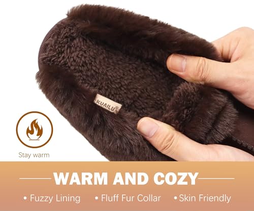 Image of KuaiLu Womens Cozy Memory Foam Slippers Ladies Fuzzy Faux Fur Lined Warm Arch Support House Shoes Slip on Comfy Winter Scuff Indoor Outdoor Rubber Hard Sole