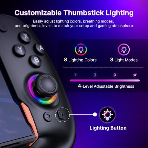Image of NexiGo Hall Effect Gripcon for Switch 2, 4K HDMI Output for TV Mode, Ergonomic Handheld Controller with Hall Sensing Joysticks & Triggers, RGB Lights, Mapping, 6-Axis Gyro, Turbo, Black