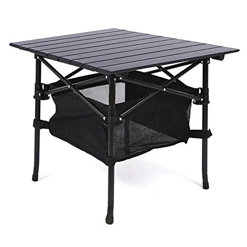 Taimonik アウトドア アルミ製 折りたたみ テーブル 軽量 吊りメッシュラック付き 収納バッグ付き 携帯便利 ピクニック レジャー キャンプ 用（55x55x50cm AS-A)