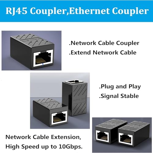 Image of PremiumAV RJ45 Coupler, Router, Modem, Gaming, PC and Office Setup (Black)