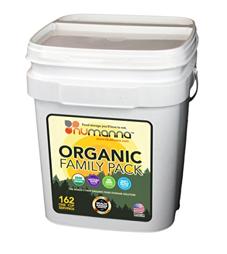 NuManna USDA ORGANIC Family Pack 162 Servings, Emergency Survival Food Storage Kit, Separate Rations, in a Bucket, Meals Included Have 25 Year Shelf Life , GMO-Free (Single)