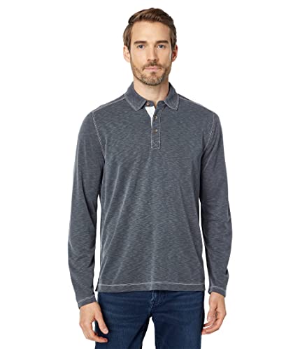 Johnston & Murphy Vintage Slub Long Sleeve Polo - T-Shirt for Men - Regular Fit - Straight Hemline - Side Slit