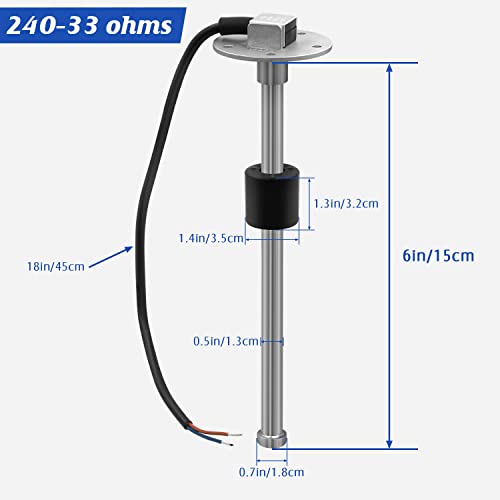 240-33Ohms 6"(150Mm) Fuel Sending Unit, Marine Fuel Sending Unit, Boat Fuel Tank Sender Stainless Steel Fuel Gauge Sending Unit Gas Sensor For Boat Car Truck Vehicle #TOP1