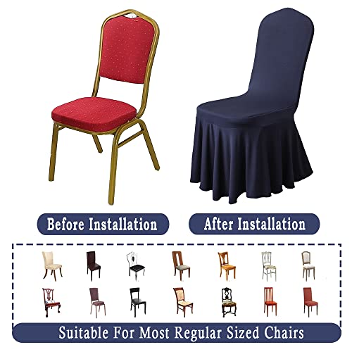 Niditw Set Of 4 Navy Blue Stretch Spandex Dining Chair Cover With Skirt Banquet Chair Slipcover Universal Washable Chair Seat Protector For Wedding Party Hotel (Navy Blue, 4Pcs) #TOP4