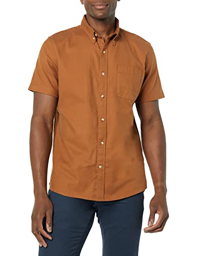 Goodthreads Men's Slim Fit Short Sleeve Pocket Shirt, Toffee Brown, X-Large