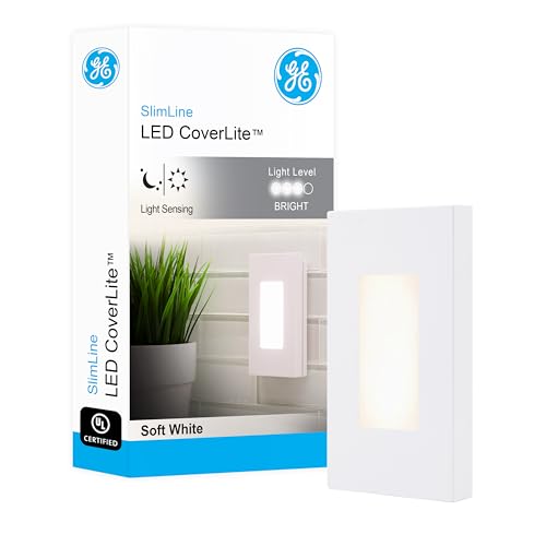 Image of GE Slimline CoverLite LED Night Light, Plug-in, Dusk to Dawn, Modern Outlet Cover, UL Certified, Ideal for Bedroom, Nursery, Bathroom, Hallway, 10215