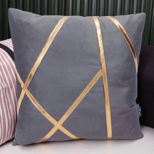 Image of Zikrak Besur Gold Stripe On Velvet|Pack of 5 Cushion Cover|for Home Decoration|Living Room Decor|Hotel Premeuim Quality Cushion Cover|Exclusive ON Amazon (Silver, 20 X 20 INCH(50 X 50 CM))