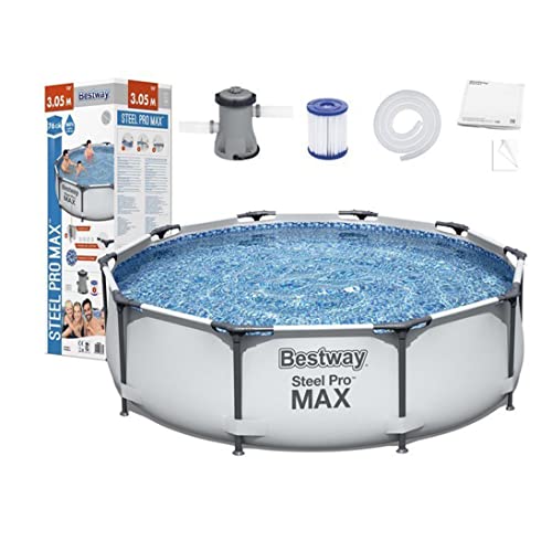 Bestway BW56408GB Steel Pro Max Swimming Pool with Pump, Blue, 10 ft x 30-Inch Round Frame Swimming...