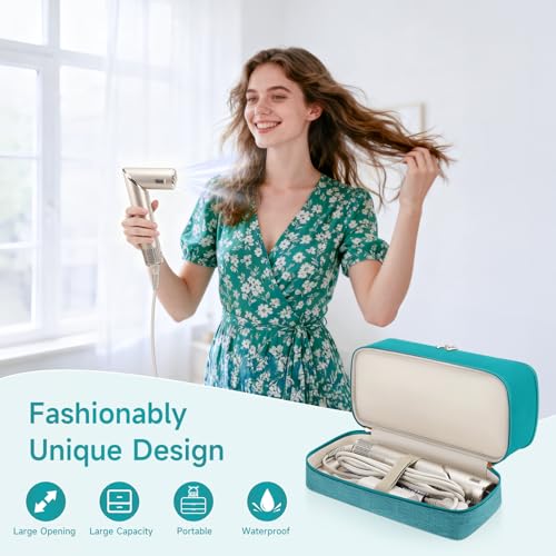 Image of Travel Hair Dryer Case for Shark Flexstyle, Double-Layer Carrying Case for Shark Flex Style Blow Dryer, Portable Hair Tools Storage Organizer Bag for Shark Beauty Hairdryer Attchments (Teal Green)