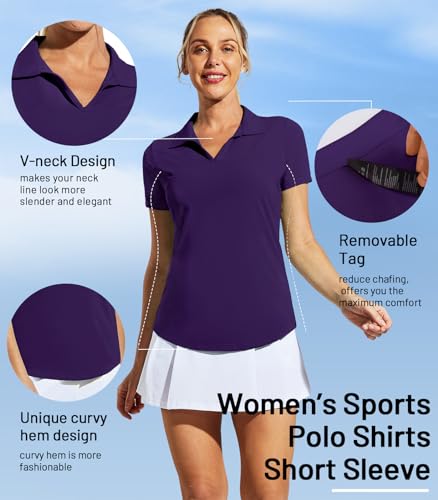 Image of MIER Women's Golf Polo Shirts Collared V Neck Short Sleeve Tennis Shirt, Dry Fit, Moisture Wicking