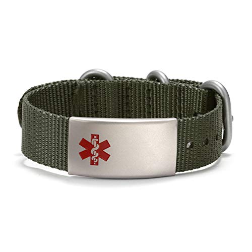 Custom Nylon Medical Alert Bracelets Adjustable Sport Emergency ID Bracelets Waterproof Medical ID Bracelets for Men Women Free Engraving