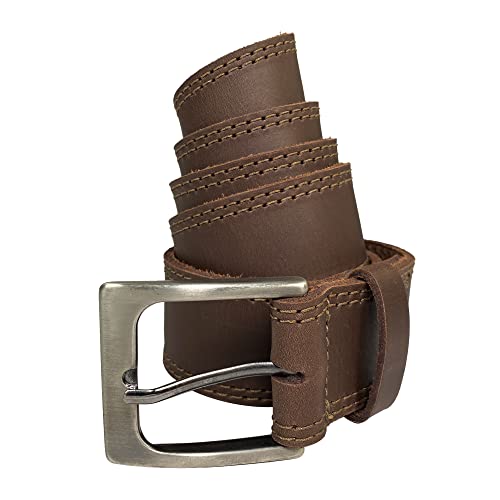Thick Leather Men's Belt, Two Row Stitch Stylish Design - Everyday Belts for Men :: Bourbon Brown