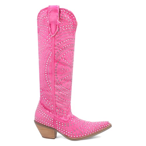 Dingo Womens Honkytonk Honey Rhinestone Snip Toe Pull On Casual Boots Knee High Mid Heel 2-3