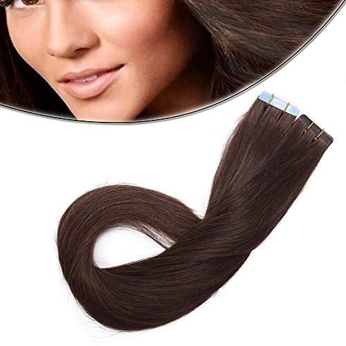 Tape In Hair Extensions Human Hair Medium Brown #4 24inch Long Straight Seamless Skin Weft Hair Invisible Double Sided Tape 20pcs 50g+10pcs Replacement Tapes