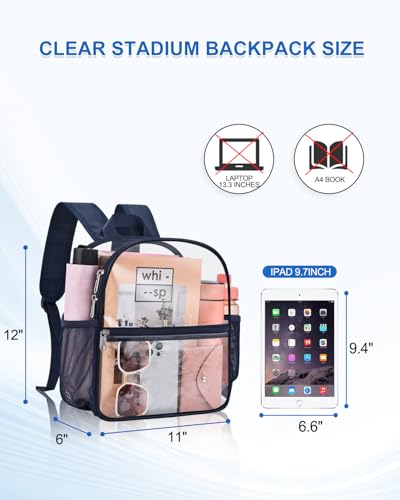 Image of Clear Backpack for Stadium Events, 12x12x6 Small Clear Plastic bag with Reinforced Straps for Game Security Festival Concert
