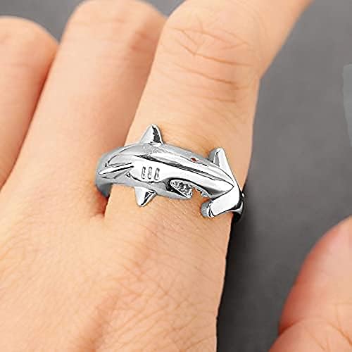 Shark Red CZ Eye Open Adjustable Statement Wrap Rings For Women Men Teen Girls Boys Sterling Silver Plated Band Finger Animal Personalized Fashion Punk Ring Jewelry Gifts Daughter Girlfriend Birthday