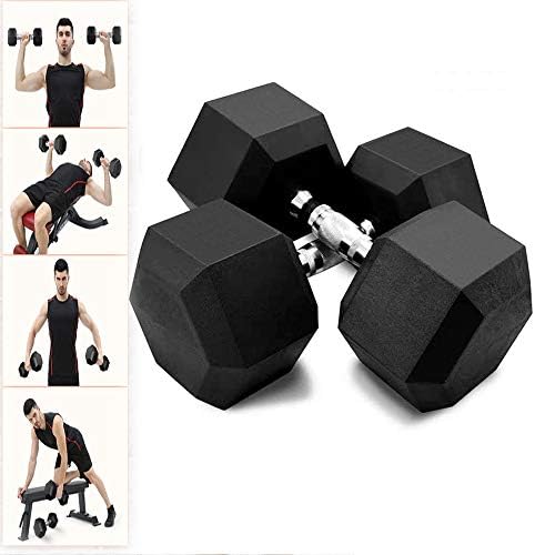 Fun1980s 5-50 Pounds Hex Rubber Dumbbell with Metal Handle for Strength Training, Weight Loss, Workout Bench, Gym Equipment, and Home,Heavy Dumbbells Set of 2 (5lb,10lb,20lb,30lb,50lb)