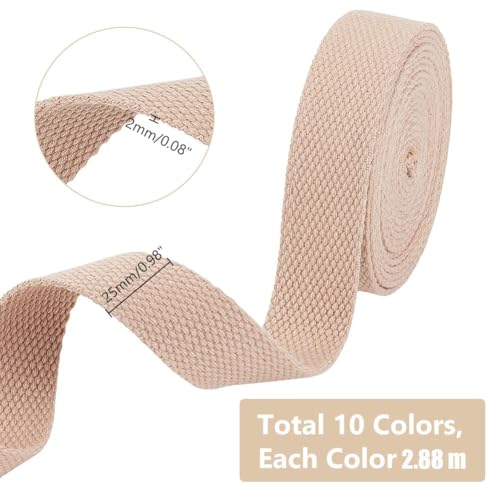 Miniatura 2 de Ph Pandahall 28.8m 25mm De Cinta De Algodón Correas De Algodón Poliéster, Asas Para Bolsos De Tela De 10 Colores Para Correas De Tela Para Bolsos Tote, Para Hacer Artesanías