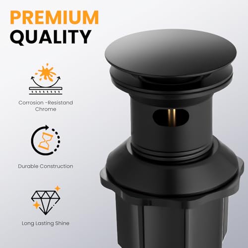 Borlon Bathroom Sink Drain with Overflow, Pop Up Drain for Bathroom Sink with Removable Hair Catcher, Matte Black 304 Stainless Steel Bathroom Sink Stopper, Fits 1-1/2" to 1-3/4" Drain Openings by BORLON - Used condition - Image 4