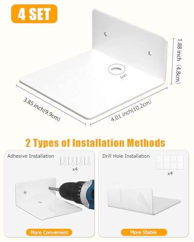 Qixora Mini Schweberegale, 4er Set Acryl Wandregal Klein, Kleines Regal Wand mit Kabelloch, Weiß Acryl Wandregale Set für Badezimmer,Wohnzimmer,Schlafzimmer,Küche Büro,2 Arten der Installation