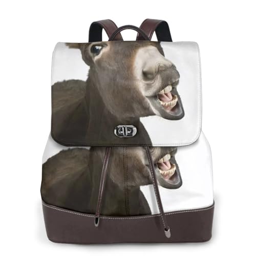 Sac à dos de voyage imprimé âne en cuir noir pour le campus