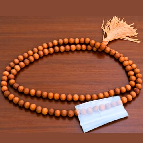 Genuine Sandalwood Tibetan Japa Mala 8mm, 108+1 Beads | Chandan Mala for Meditation, Mantra Chanting, Prayer & Yoga, Naturally Fragrant, Wearable as Necklace or Bracelet, Spiritual Jewelry3