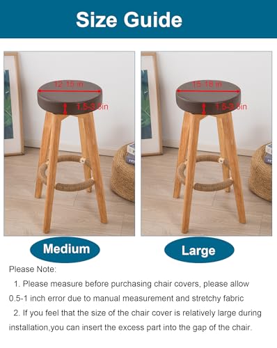 Image of CRFATOP 2 Pack Waterproof Bar Stool Covers Round Seat Slipcover,L,Coffee