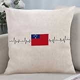 Yelolyio Samoa-Flagge, Herzschlag-Flagge, Herzschlag, mit Reißverschluss, dekorativer Kissenbezug, Samoa-Kissenbezug, für Wohnzimmer, Schlafzimmer, Couch, Sofa, Stuhl, Heimdekoration