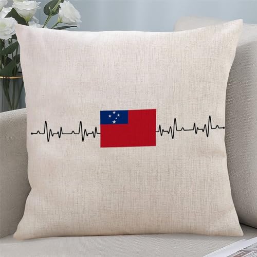 Yelolyio Samoa-Flagge, Herzschlag-Flagge, Herzschlag, mit Reißverschluss, dekorativer Kissenbezug, Samoa-Kissenbezug, für Wohnzimmer, Schlafzimmer, Couch, Sofa, Stuhl, Heimdekoration