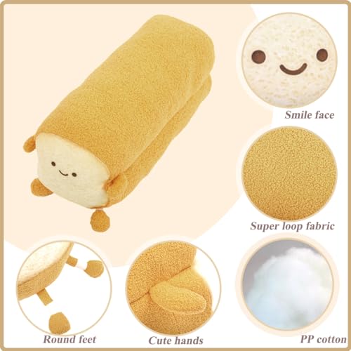 Image of DENTRUN Toast Plush Pillow, Soft Bread Shape Food Cushion for Hugging Decor | funny expression, sofa /bed cushion, soft plush, gift for kids /adults, room decor