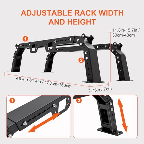 Image of Truck Ladder Rack, Adjustable 48.4 inch-61.4 inch W x 11.8 inch-15.74 inch H