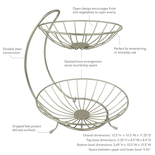 Spectrum Diversified Yumi Arched Server Stacked, 2-Tier Bowls, Dining Table & Kitchen Counter Organizer, Modern Fruit Basket Stand, Satin Nickel #TOP1